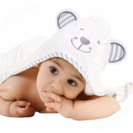 亚马逊连帽亲子浴巾定制 卡通抱毯襁褓巾定制 初生宝宝包被小被子 竹纤维新生儿抱被毛巾
