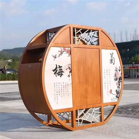 镇江环保分类钢木果皮箱制造商 街道两分类垃圾桶成品