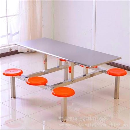 东莞工厂食堂餐桌椅厂家康胜六人不锈钢连体餐桌椅