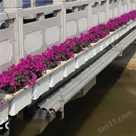 高架桥FRP玻璃钢绿化种植花盆白色花箱长方形高架桥花槽市政壁挂花盆