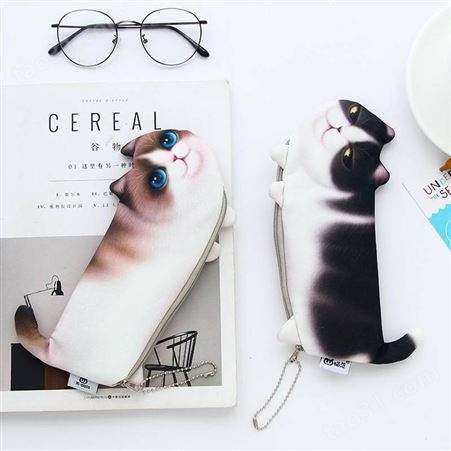 创意猫咪文具袋厂家 创意可爱笔袋定制 仿真动物文具盒定做logo 学生文具用品厂家