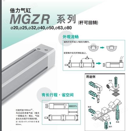 日本SMC 杆不回转的倍力气缸 MGZ/MGZR
