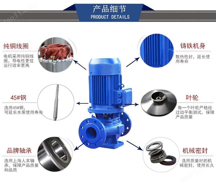ISG立式管道泵7.5kw单级单吸铸铁清水增压泵循环离心水泵示例图12